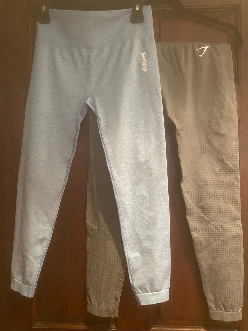 Two Pairs: Gymshark Light Blue Seamless Leggings with Grey Pair